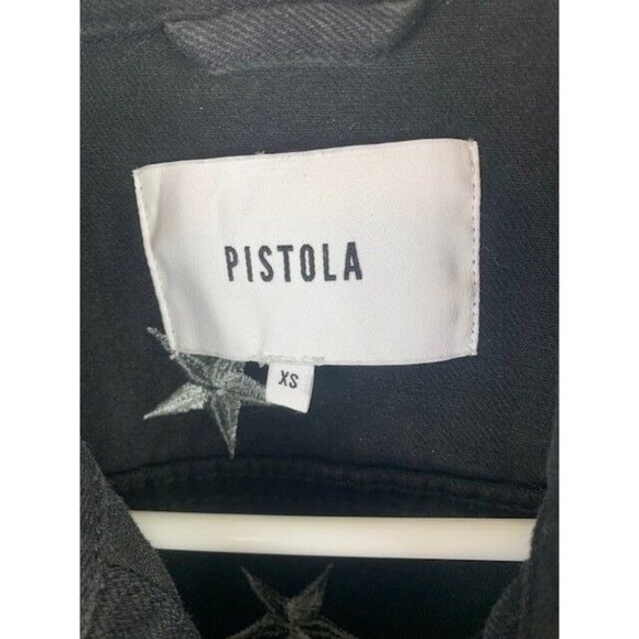 Pistola Size XS Womens Jacket Black Stars Denim Jean Button Front - Picture 2 of 3